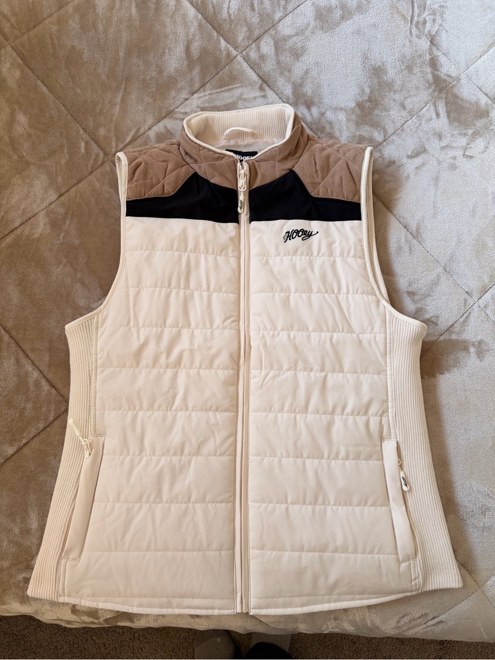 Hooey Cream Quilted Vest with Brown & Black Accents